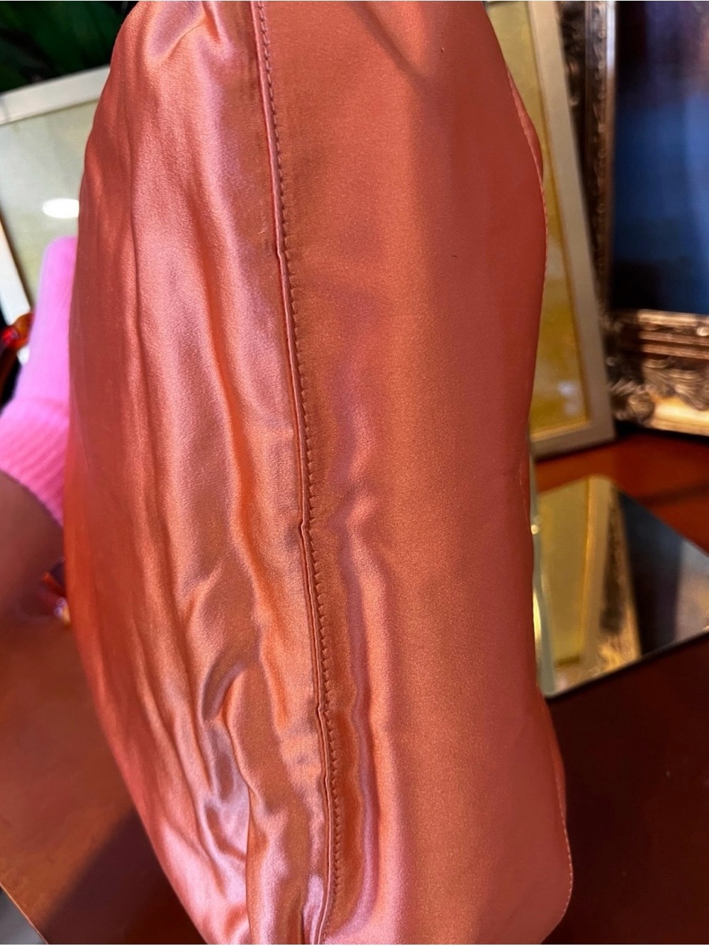 Vintage Prada Coral Orange Satin Bag Plexiglass Handle Made in Italy - Picture 4 of 11